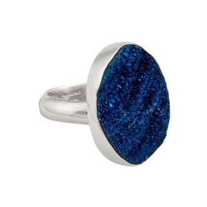 .950 Sterling Silver Cobalt Druse Adjustable Ring